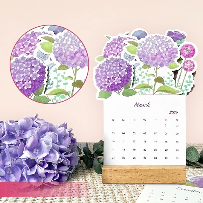 2026 Small Desk Calendar Bloomy Flower Calendar Stand up Desk Calendar Office Calendar Christamas Gifts New Year Gifts (Hydrangea)