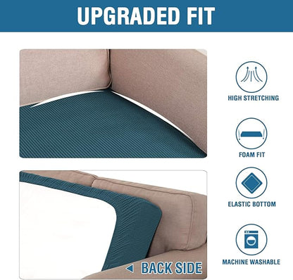 H.VERSAILTEX Super Stretch Individual Seat Cushion Covers Sofa Covers Couch Cushion Covers Slipcover Sets Thick Jacquard Textured Twill Fabric (1 Piece Loveseat Cushion Cover, Deep Teal)