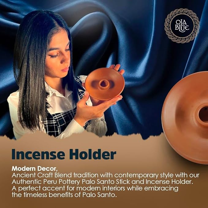 Authentic Peruvian Pottery Palo Santo Stick Holder | Handmade Ceramic Smudge Bowl | Incense and Sage Holder | Unique Decor for Spiritual and Aromatherapy Practices (Blue Aura)