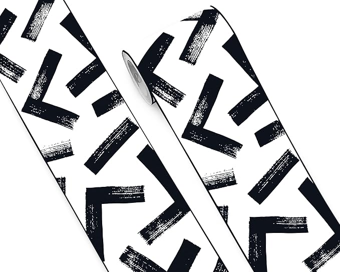 FLFK Black and White Design Wallpaper Border - Peel and Stick Wall Paper, Self Adhesive Removable PVC Borders Sticker, Modern Waterproof Trim for Home Decor, 7" x 240"
