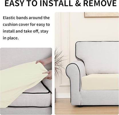 Easy-Going 100% Waterproof Chair Sofa Seat Cushion Slipcovers Couch Cushion Cover Stretch Furniture Protector for Kids, Pets (Chair Cushion, Ivory)