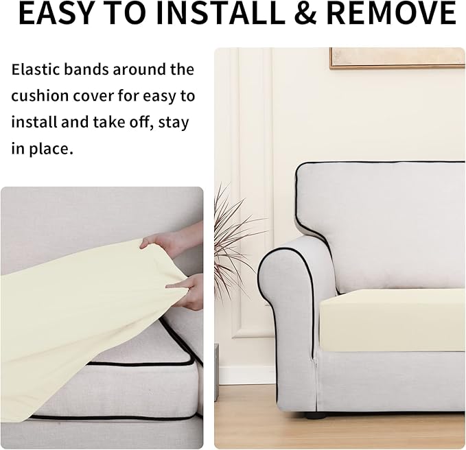 Easy-Going 100% Waterproof Loveseat Sofa Seat Cushion Slipcovers Couch Cushion Cover Stretch Furniture Protector for Kids, Pets (Loveseat Cushion, Ivory)