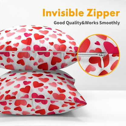 Valentines Day Pillow Covers 24x24 Set of 2 Red Pink Heart Throw Pillow Covers Love Pillowcase Linen Decoration Farmhouse Holiday Cozy Soft Cushion Case Couch for Indoor Outdoor Home Decor