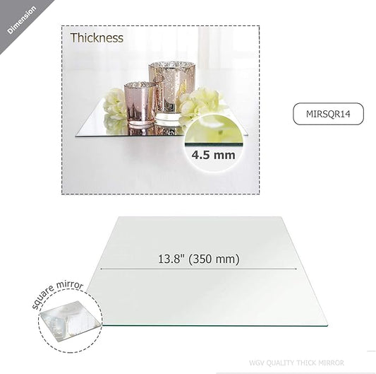 WGVI WGV Square Mirror Plate Sets Bulk 14" Width, 4.5 mm Thickness, Frameless Sanded Edges, Quality Thick Candle Tray, Home Event Party Wedding Table Centerpiece Wall Decor, 12 Pieces