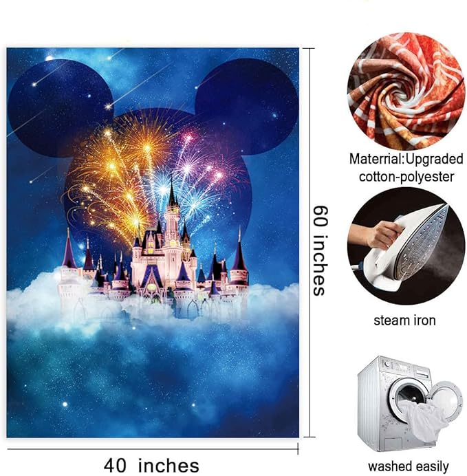 BULOR 40X60inch Castle Night Children Tapestry, Fairy Night Blue Firework Dreamy Wall Hangings Tapestry for Kids Baby Birthday Bedroom Living Room Dorm Man Cave Background
