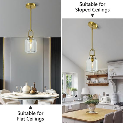Modern Gold Pendant Lights Kitchen Island Ceiling Chandelier Indoor Thick Crystal Hanging Light Fixtures for Kitchen Living Room Dining Room Bedroom（3Pack）