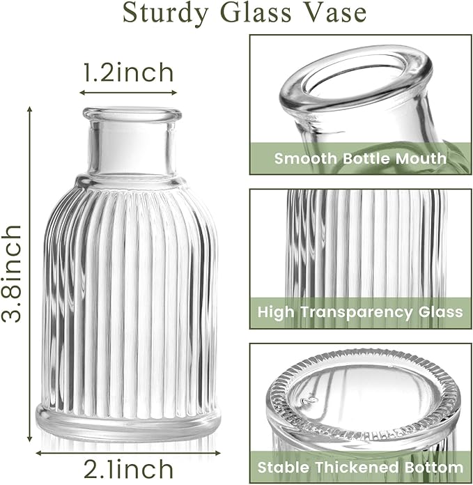 DomeStar 16PCS Glass Bud Vases Set for Bouquet, Mini Clear Vintage Clear Cylinder Vases for Flowers, Small Flower Vase Suitable for Birthday Party, Anniversary, Wedding, Baby Shower Party Home Decor