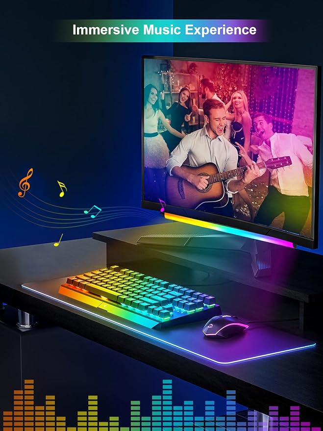 Monitor Down Light Bar, RGB Screen Desk Light PC, Dimmable LED Dynamic Rainbow Effect, Adjustable Brightness, Speed and Music, Remote Control Color Change, for Game Room