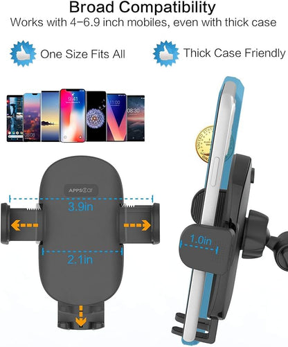 APPS2Car Phone Stand for Desk [No Dropping Stable Triple-Clamp Holder] Adjustable Height 360 Degree Rotation Heavy Base Thick Case Friendly, Multifunctional Cell Phones Stand for iPhone Android Phones