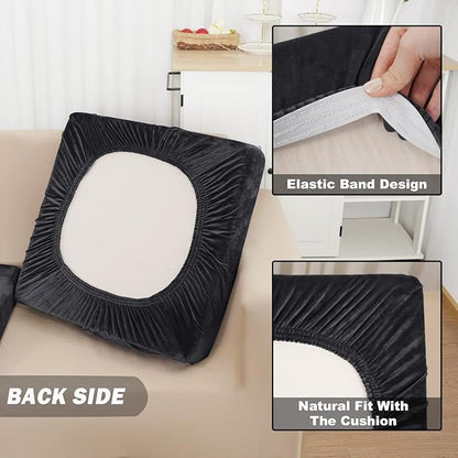 NAISI Sectional Couch Cover 4 Pieces Velvet Separate Couch Cushion Covers L Shape Soft Stretch Sofa Slipcovers with 2pcs Pillowcases for Left/Right Chaise Sectional Couch(3 Seater+1 Chaise,Black)