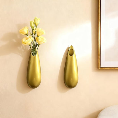 Sculptural Wall Ceramic Vase — 2 Pack Gold Hanging Sconce Vase | Turn Flowers into Art — Decorative Ceramic Wall Sconce for Single Stem Displays