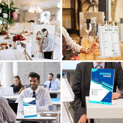 18 Pack Acrylic Sign Holder 8.5 x 11, Clear Plastic Display Stands for Tabletop, L-Shape Acrylic Stands for Flyers, Documents, Office, Restaurants, Vertical Sign Holder 8.5x11 for Desktop