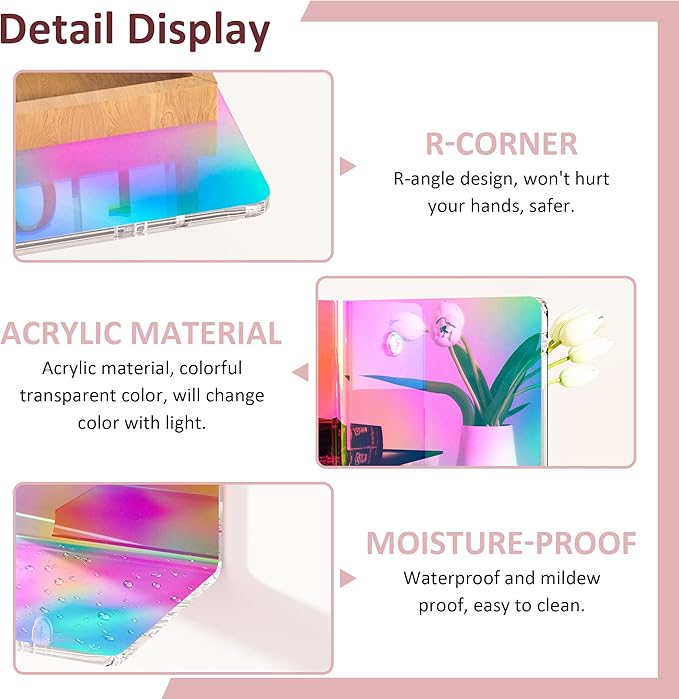 Sezanrpt 4 Inches Iridescent Small Wall Shelves, 4mm Thickness Acrylic Small Floating Shelf for Figures, Plants, Security Cameras, Speakers, Moisture-Proof, 2 Pack