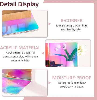 Sezanrpt 4 Inches Iridescent Small Wall Shelves, 4mm Thickness Acrylic Small Floating Shelf for Figures, Plants, Security Cameras, Speakers, Moisture-Proof, 2 Pack