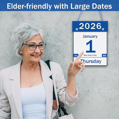 2026 Daily Wall Calendar, Page per Day with Large Print Dates, 365 Day Tear off Wall Calendar for Seniors Gift Home Office School Dorms, 8.5" x 6", Tear Away Calendars with Hanging String, Blue