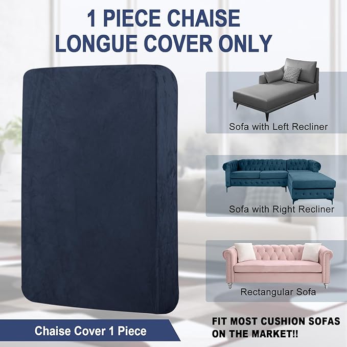 Couch Cover 1 Piece Chaise Lounge Cover Velvet Sectional Couch Cushion Covers Separate L Shape Sofa Slipcovers Furniture Protector for Dogs Pets (Chaise or Sofa 3-Seater, Navy)