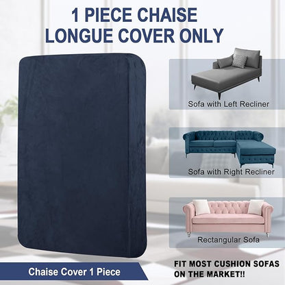 Couch Cover 1 Piece Chaise Lounge Cover Velvet Sectional Couch Cushion Covers Separate L Shape Sofa Slipcovers Furniture Protector for Dogs Pets (Chaise or Sofa 3-Seater, Navy)