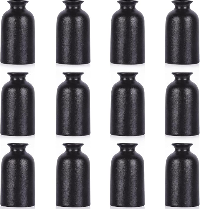 12 Pack Small Black Vases – Ceramic Bud Vases for Centerpieces, Mini Black Vase for Pampas Grass, Flowers & Table Decor, Modern Small Vases for Home Decor, Wedding & Party Decoration
