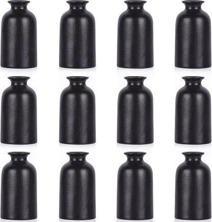 12 Pack Small Black Vases – Ceramic Bud Vases for Centerpieces, Mini Black Vase for Pampas Grass, Flowers & Table Decor, Modern Small Vases for Home Decor, Wedding & Party Decoration