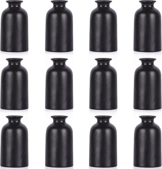 12 Pack Small Black Vases – Ceramic Bud Vases for Centerpieces, Mini Black Vase for Pampas Grass, Flowers & Table Decor, Modern Small Vases for Home Decor, Wedding & Party Decoration