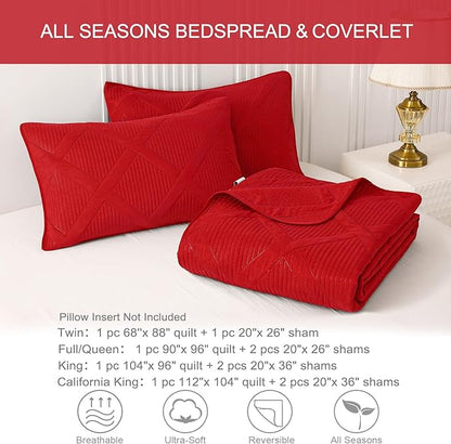 Exclusivo Mezcla Quilts Queen Size - Red Quilt Set Bedspread with 2 Pillow Shams, Modern Bedding Set with Striped Pattern, Soft Lightweight Bedspreads Queen Size for All Seasons