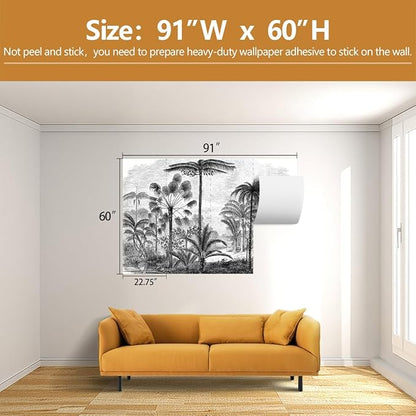 Tropical Forest Wall Mural Black Palm Tree Wallpaper Mural for Living Room Bedroom（Not Peel and Stick）