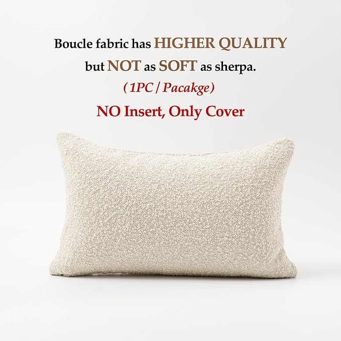 DOMVITUS Boucle Pillow Covers 12x20 Luxury Throw Pillow Covers Decorative Pillows for Bed Sofa Pillows for Living Room Accent Couch Pillows Soft Cushion Case, 1PC, Buttery Cream