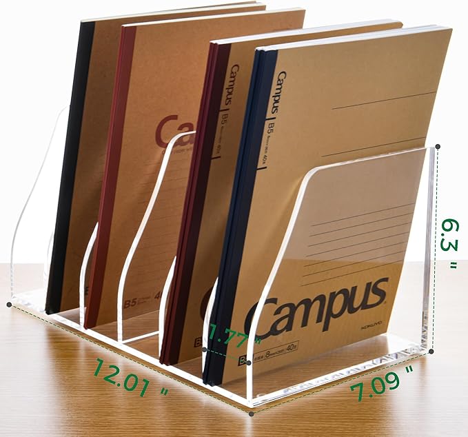Acrylic Magazine File Holder, 6 Vertical Compartments Desk Document Sorter Organizer, Clear Folder Rack Binder for Office, Documents, Tablets, Magazines, Books – Home/Classroom Rack