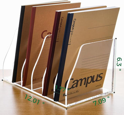 Acrylic Magazine File Holder, 6 Vertical Compartments Desk Document Sorter Organizer, Clear Folder Rack Binder for Office, Documents, Tablets, Magazines, Books – Home/Classroom Rack