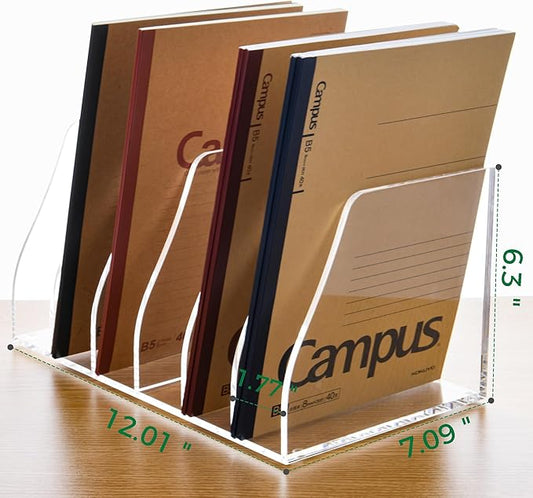 Acrylic Magazine File Holder, 6 Vertical Compartments Desk Document Sorter Organizer, Clear Folder Rack Binder for Office, Documents, Tablets, Magazines, Books – Home/Classroom Rack
