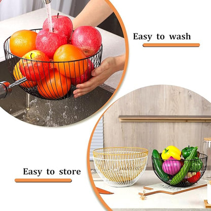 IBWell Black Wire Fruit Basket Fruit Bowl Kitchen Fruit Basket Stand Fruit Bowls for the Counters Metal Fruit Bowl (Round-Twill Large)