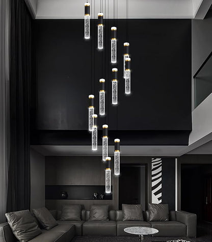 12-Lights Modern Crystal Chandelier for Staircase High Ceiling Chandeliers Large Spiral Bubble Pendant Lighting Hanging Light Fixture Flush Mount for Foyer Entryway