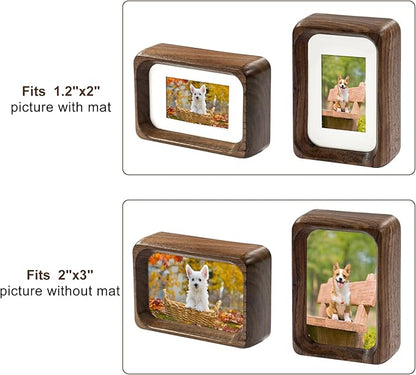 TEYCLZORE 3 inch Wood Small Picture Frames, Natural Walnut Wooden Photo Frame, Desktop Cute Mini Small Photo Frame with Mat, Displays 1.2x2 Picture with Mat or 2x3 Without Mat for Tabletop Display