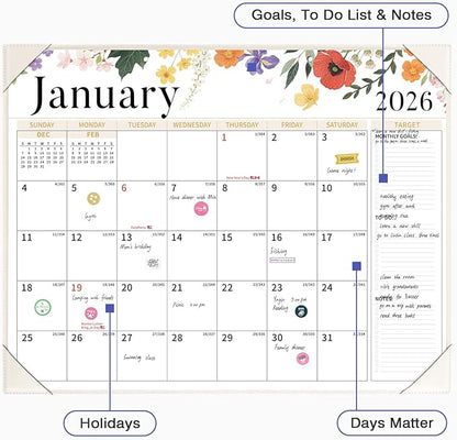 Ospelelf Large Desk Calendar 2026-2027 with PU Leather Pad, 18 Months Planner Pad from January 2026 - June 2027, 22" x 17" Wall Calendar with Protective Cover for Home or Office, White Floral