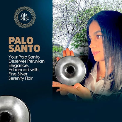 Authentic Peruvian Pottery Palo Santo Stick Holder | Handmade Ceramic Smudge Bowl | Incense and Sage Holder | Unique Decor for Spiritual and Aromatherapy Practices (Silver Serenity)
