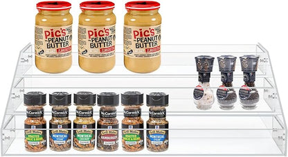 WUIVIUT Spice Rack Organizer For Cabinet, 3 in/Tier Acrylic Tiered Spice Shelf Can Storage Organizer for Kitchen Pantry Countertop