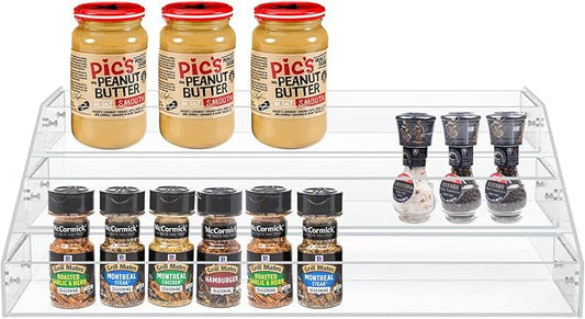 WUIVIUT Spice Rack Organizer For Cabinet, 3 in/Tier Acrylic Tiered Spice Shelf Can Storage Organizer for Kitchen Pantry Countertop
