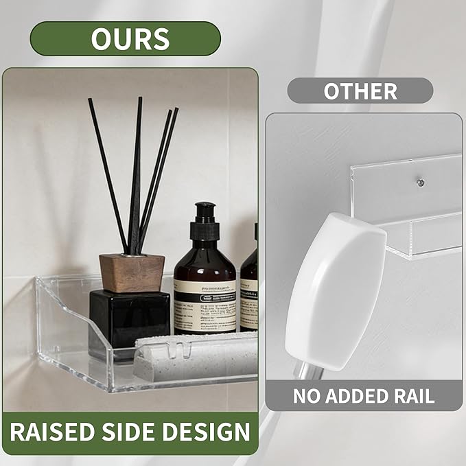 2PCS Acrylic Shelves for Wall Clear Floating Shelf Adhesive or Screws of Installation Bathroom Shelf Organizer Wall Storage Display for Bedroom Living Room Kitchen