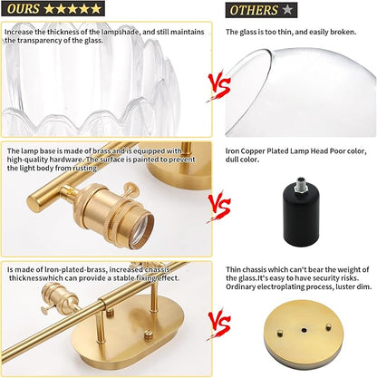 Bathroom Light Fixtures, 4-Light Brass Vanity Wall Light Over Mirror with Clear Tulip Glass Shade for Bedroom Living Room (Bulb Not Included)