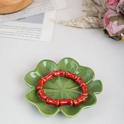 Ceramic Jewelry Tray Trinket Dish, Four Leaf Clover Design, Ring Earring Necklace Organizer, Mother's Day Gift