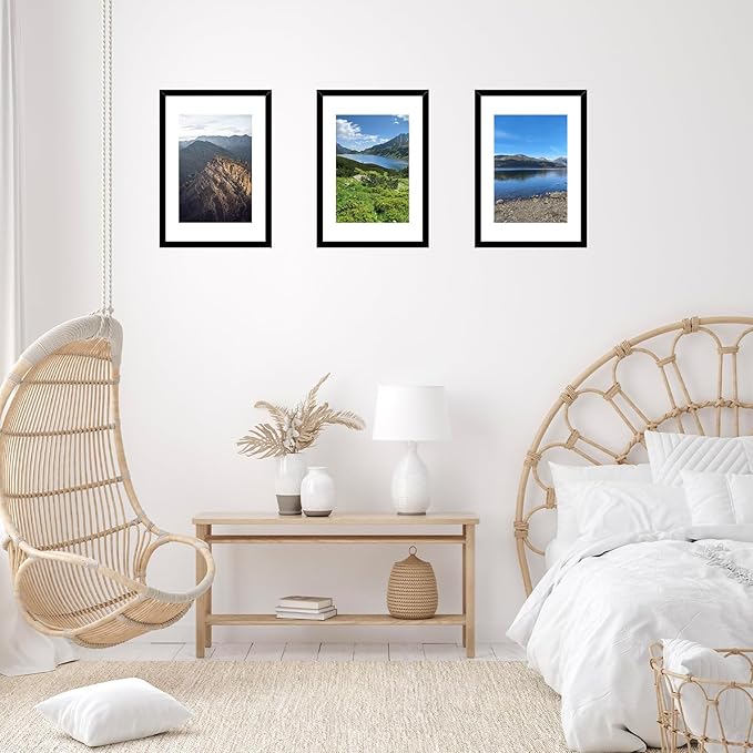 16.5x23.4 A2 Picture Frame Set of 2 Black with 11.7x16.5 A3 Mat, Display Photo 11.7x16.5 with Mat or 16.5 x 23.4 Without Mat, Wall Hanging Large Frame with Plexiglass, 2 Pack, Black