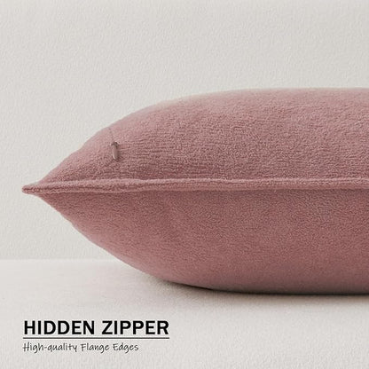 Kevin Textile Valentines Day Decorative Pillow Covers Plush Pink 16x16 Inch Pack of 2 Waterproof Soft Boucle Textured Throw Pillowcases Elegant Accent Pillows for Couch Sofa Chair Bed Home