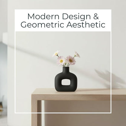 Sagebrook Home Modern Stoneware Vase - Matte Dolomite Decorative Accent for Home, Office & Living Room - Contemporary Minimalist Design - 8" Black