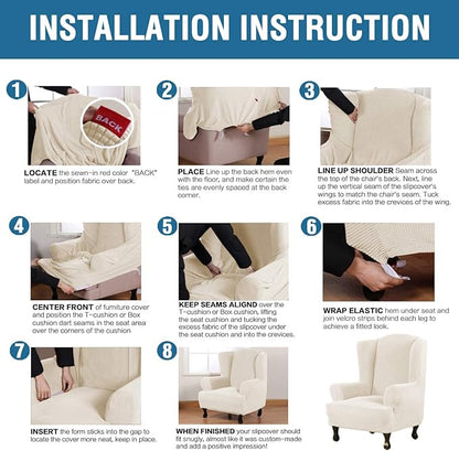 H.VERSAILTEX Wing Chair Slipcover Chair Covers for Wingback Chairs Wingback Chair Covers Slipcovers 1 Piece Stretch Sofa Cover Furniture Protector Soft Spandex Jacquard Checked Pattern, Natural