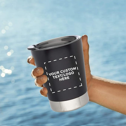Personalized 12 oz. Itsy Vacuum Insulated Travel Mugs - 6 Pack - Custom Text, Logo - Black