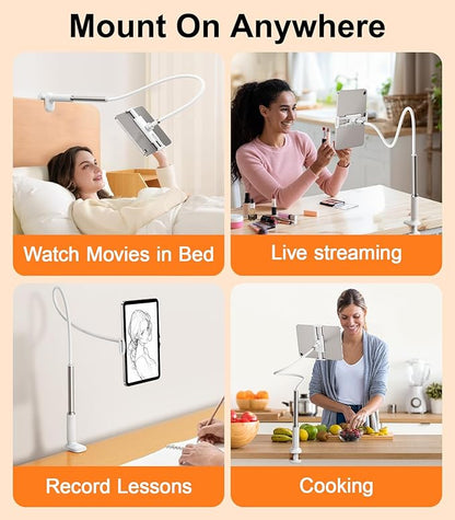 Gooseneck Tablet Holder for Bed, Flexible Long Arm Tablet Mount Stand for Reading in Bed, Compatible with iPad Mini Pro Air Phone Switch Samsung Galaxy Tabs Kindle Fire, More 4.7-12.9" Devices