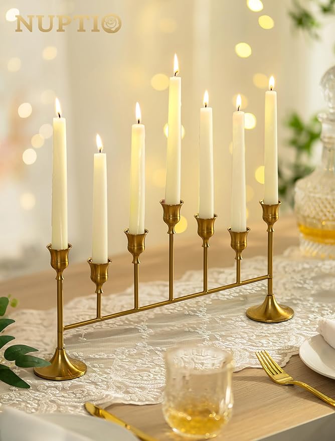 NUPTIO Candlestick Holders for Taper Candles: Gold Candelabra for Candle Sticks - Brass Long Candleholders for Christmas Birthday Party Fireplace Table Centerpiece