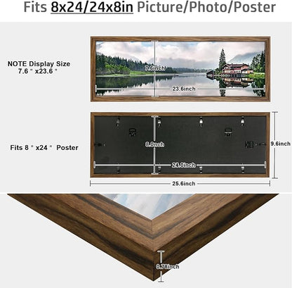 8x24 Frame Rustic Brown, Distressed 24x8 Picture Frame, Art Pic Hanging Poster Frame, 8 by 24 Gallery Family Concert Portrait Wall Photo Frame Anniversary/Birthday/Wedding/Thank you/Christmas Gift