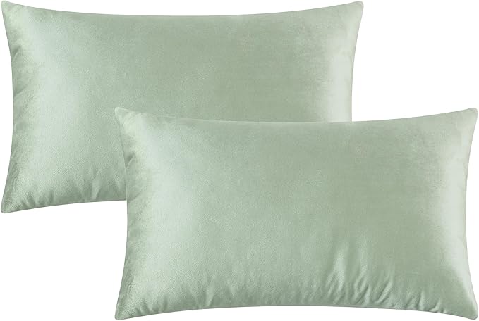 GIGIZAZA 12x20 Sage Green Pillow Covers Velvet Lumbar Pillow Decorative Throw Pillows Couch Sofa Covers Bedroom Set of 2