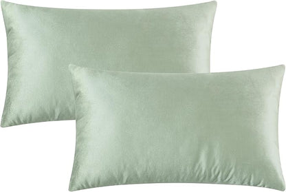 GIGIZAZA 12x20 Sage Green Pillow Covers Velvet Lumbar Pillow Decorative Throw Pillows Couch Sofa Covers Bedroom Set of 2